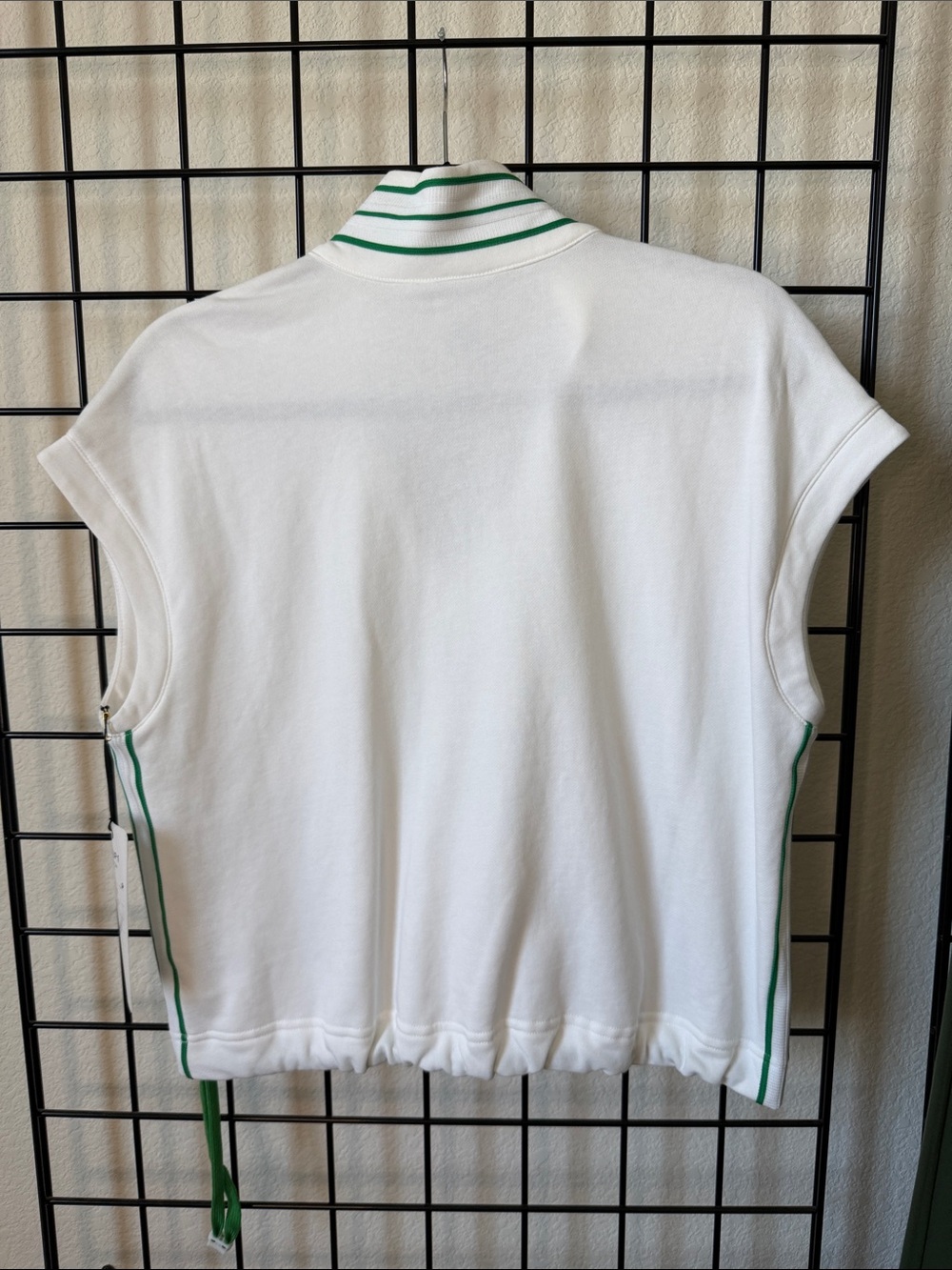 CAbi White Sleeveless Half-Zip with Green Stripe Collar - Picture 4 of 4